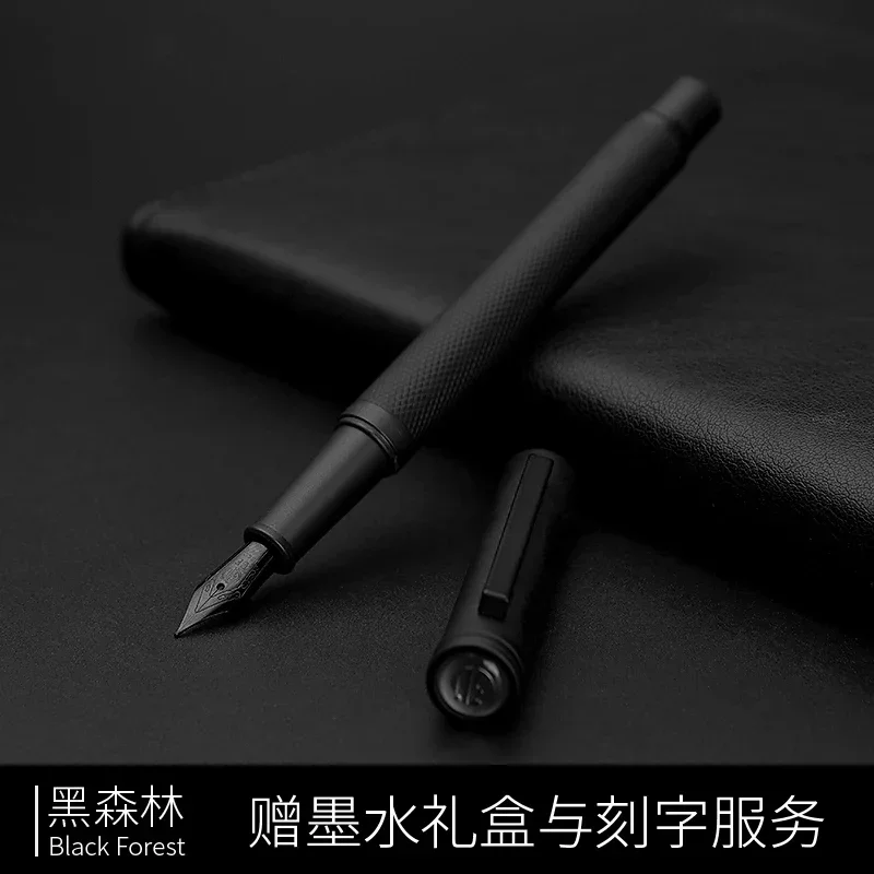 

Черная металлическая перьевая ручка с титановым черным пером EF/F/Bent Nib, красивая текстура дерева, отличное качество письма, подарок для бизнеса и офиса