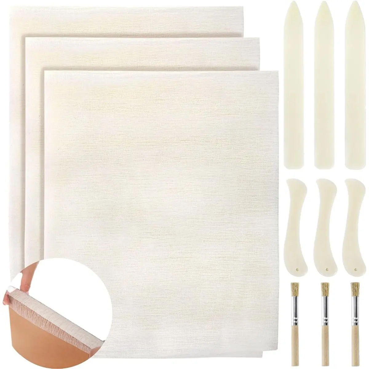 2026 New 12Pcs Book Binding Cloth Kits,Bookbinding Clothes Fabric Mesh,Bone Folder Paper Creaser and Brushes for Old Books