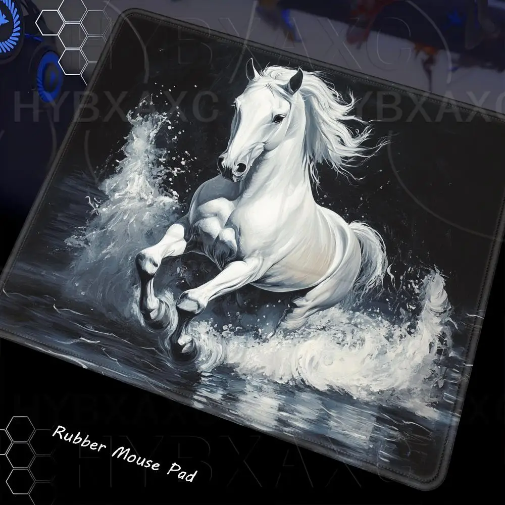 Multiple sizes Large Square Computer Office Game Table Mats White Horse Mouse Pad Black & White Horse Rubber Anti-slip Mousepad