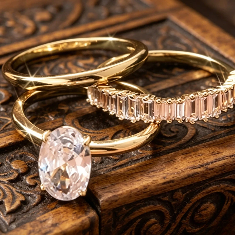 Funkelnder 3-teiliger Ring mit eingelegtem ovalem synthetischem Zirkonia, mehrschichtig, für Damen, Bankette, Partys, Schmuck, Accessoires, Geschenke
