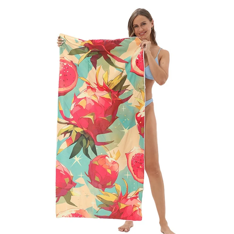 NEW-2-In-1 Foldable Portable Bag Printed Bath Towels Integrated Beach Towel Bag With Storage