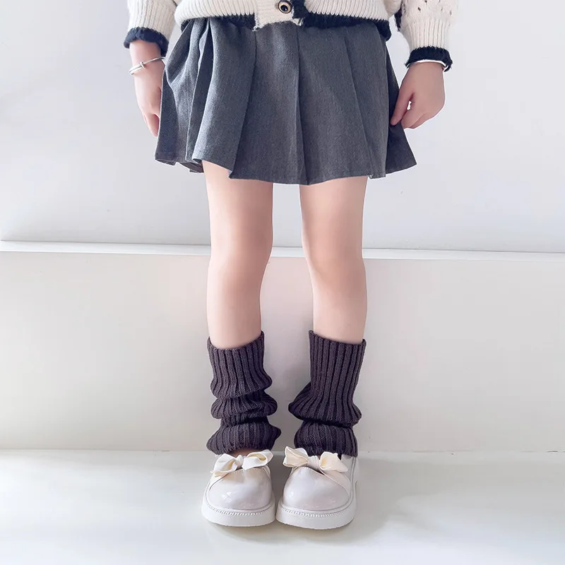 Autumn Solid Color Leg Warmers Middle Tube Socks Knitted Y2K Lolita Style Mid-Calf Socks for Children Girl