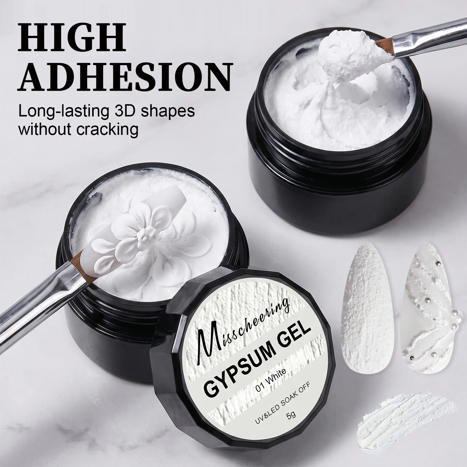 Misscheering 5g Gypsum 3D Nail Gel Sandy Texture No Wipe UV LED Soak Off Embossed Sculpting Gel for DIY Salon Nail Art Design