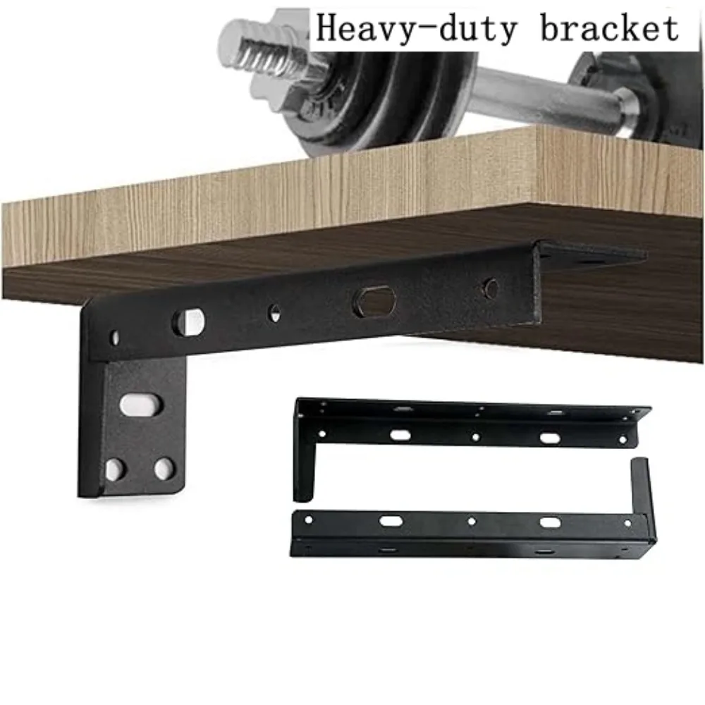 1 Pair Adjustable Heavy Duty Floating Shelf Corner Brackets, Thick Steel 330 lbs Black Matte Wall Mount for TV Shelves Cabinets