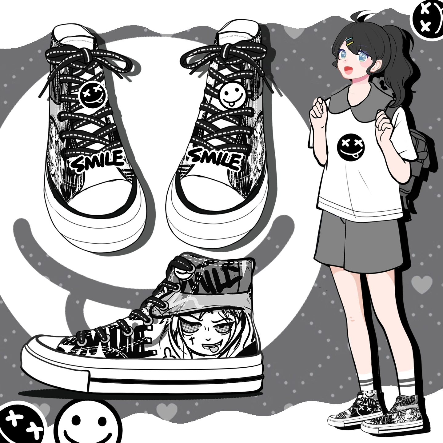 Amy and Michael Original Design Fashion Casual Sneakers High Top Unisex Custom Graffiti Canvas Shoes Woman Vulcanized Shoes