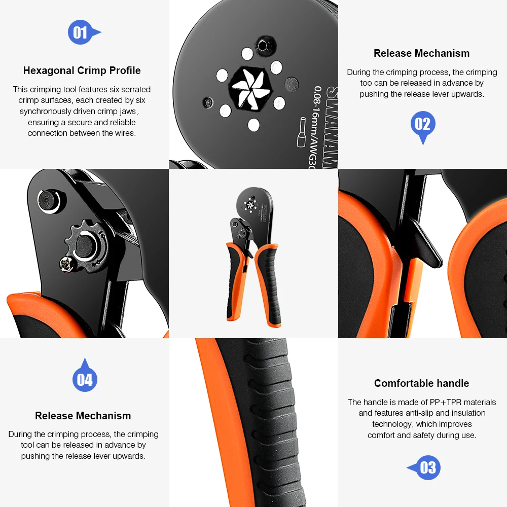 Tubular Terminal Crimping Pliers HSC8 6-4A/16-6(max 0.08-16mm²)Crimper Wire Mini Ferrule Crimper Tools Household Electrical Kit