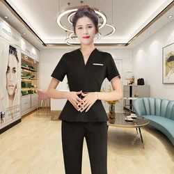 Uniforme de salão de beleza para mulheres, calças manicuras, Spa Massagista Vestuário, Nail Technician Hotel Front Desk Work Clothes, moda