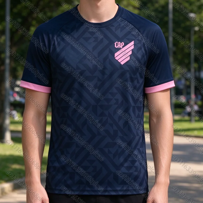 Athletico Paranaense CAP Pink October Soccer Jersey Navy Blue Men Short Sleeve Brazil Serie A Football Fan Top FamilyMatching