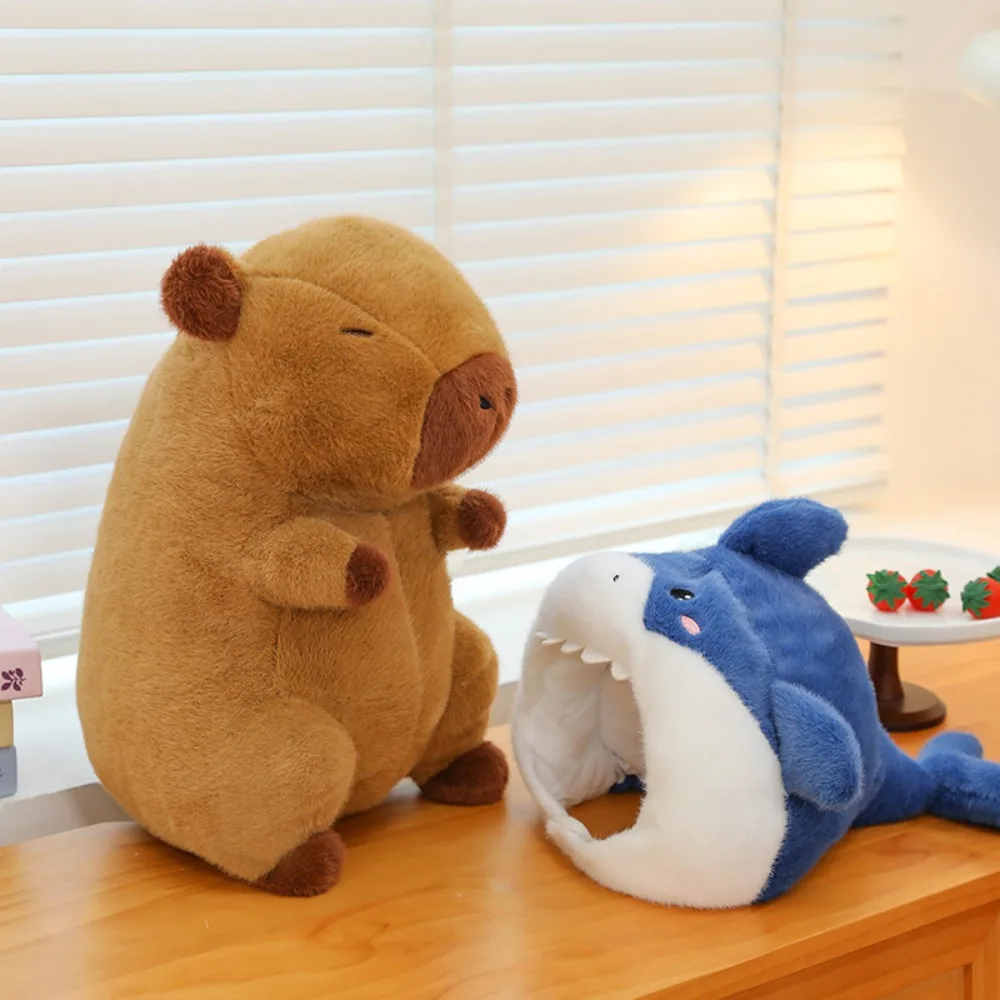 

Cute Shark Headgear Capybara Plush Doll Cartoon Simulation Capybara Plush Toy Fluffy Dress Up Capibara Fluffty Doll Home Decor