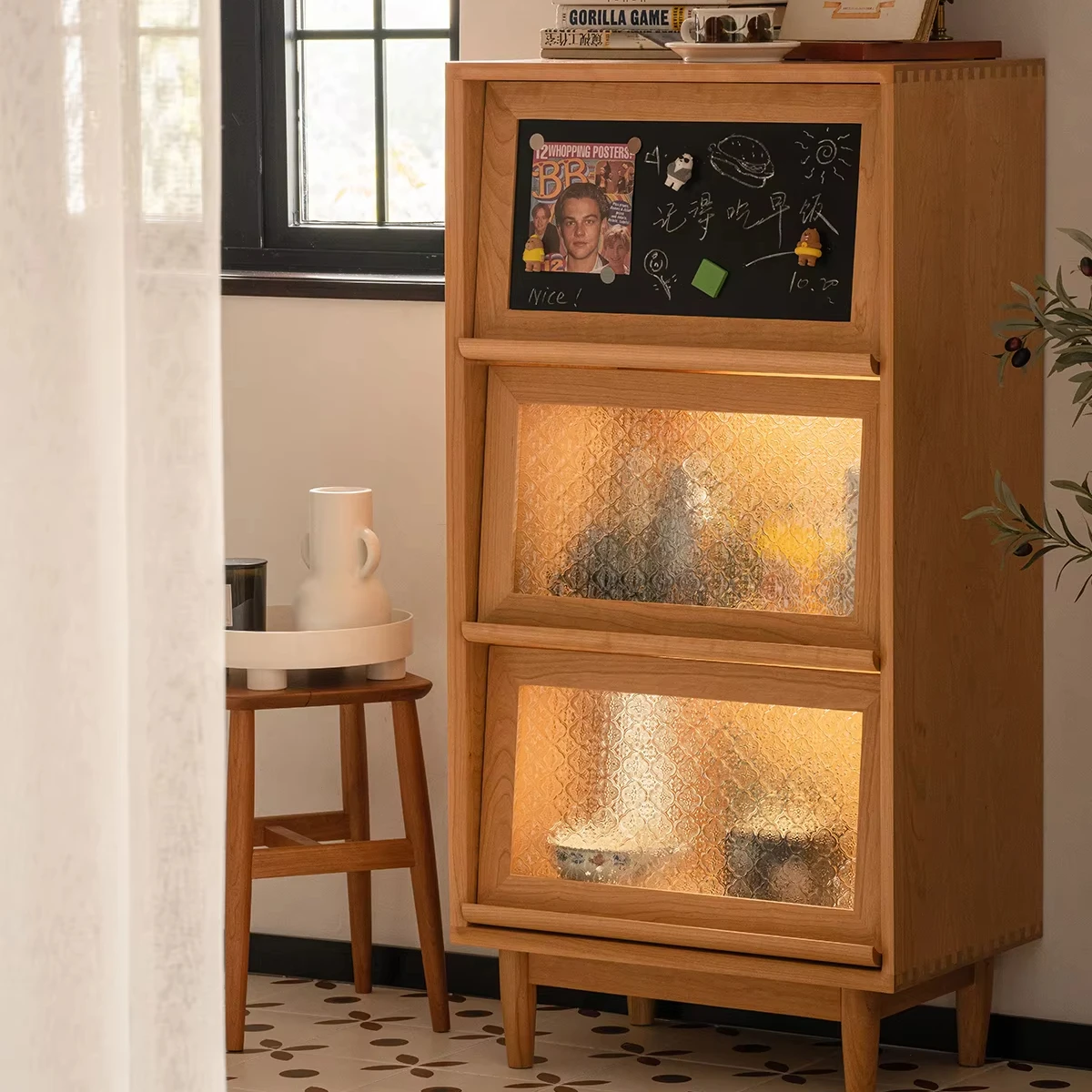 Classic Solid Wood Storage Cabinet For Living Room With Multifunctional Space Saving Eco-Friendly Design