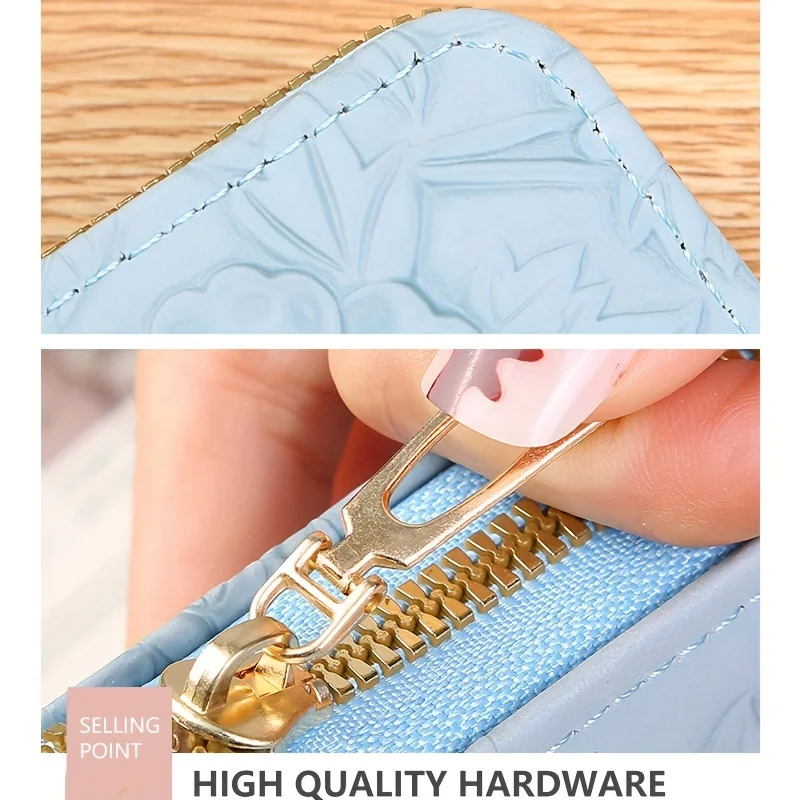 Floral Embossed Long Wallet, PU Leather Credit Card Holder, Simple Trendy Phone Coin Clutch Purse For Women Hand-painted Wallet