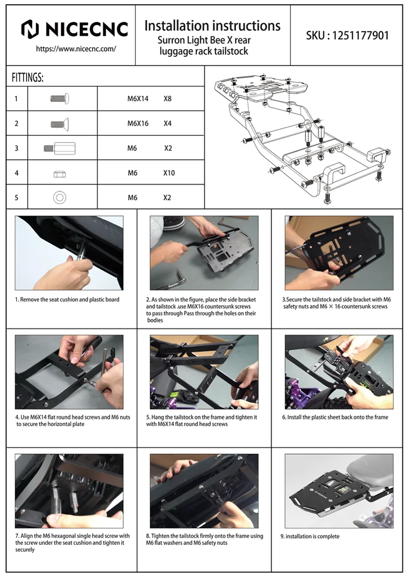 (EU Stock) Rear Luggage Rack Kit 2017-2025 For Surron light bee X S L1E Segway X160 X260 Electric Dirt Bike Top Case Bracket