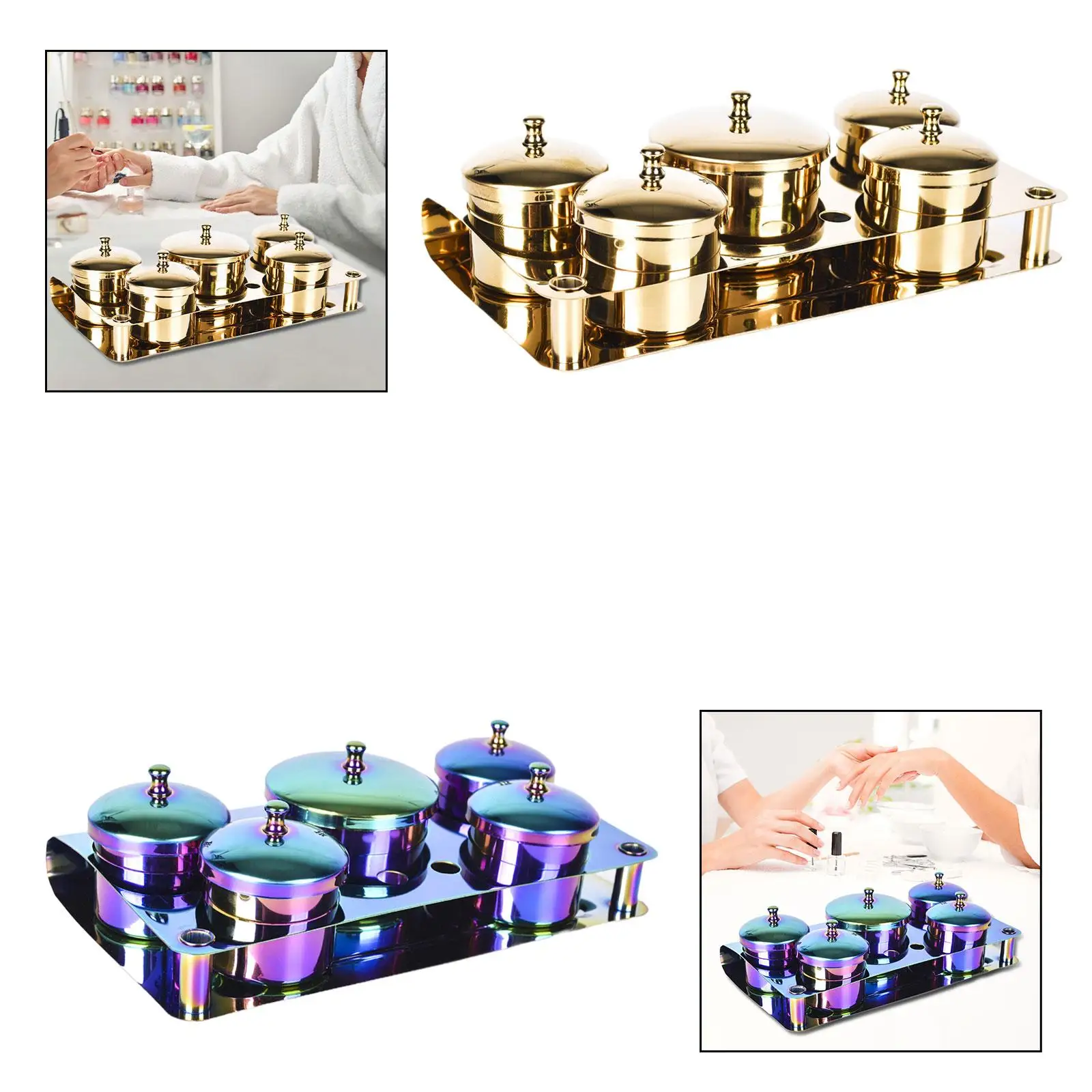 

5x Nail Dish with Lids Design Tools Metal Acrylic Liquid Powder Dish for