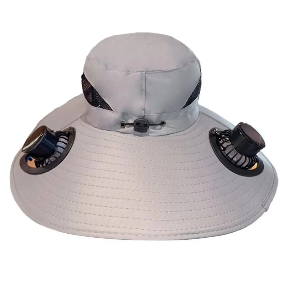 

Removable Solar Fan Hat Dual Fan Breathable Fishing Bucket Hat High Wind Power UV Protection Wide Brim Sun Cap Beach
