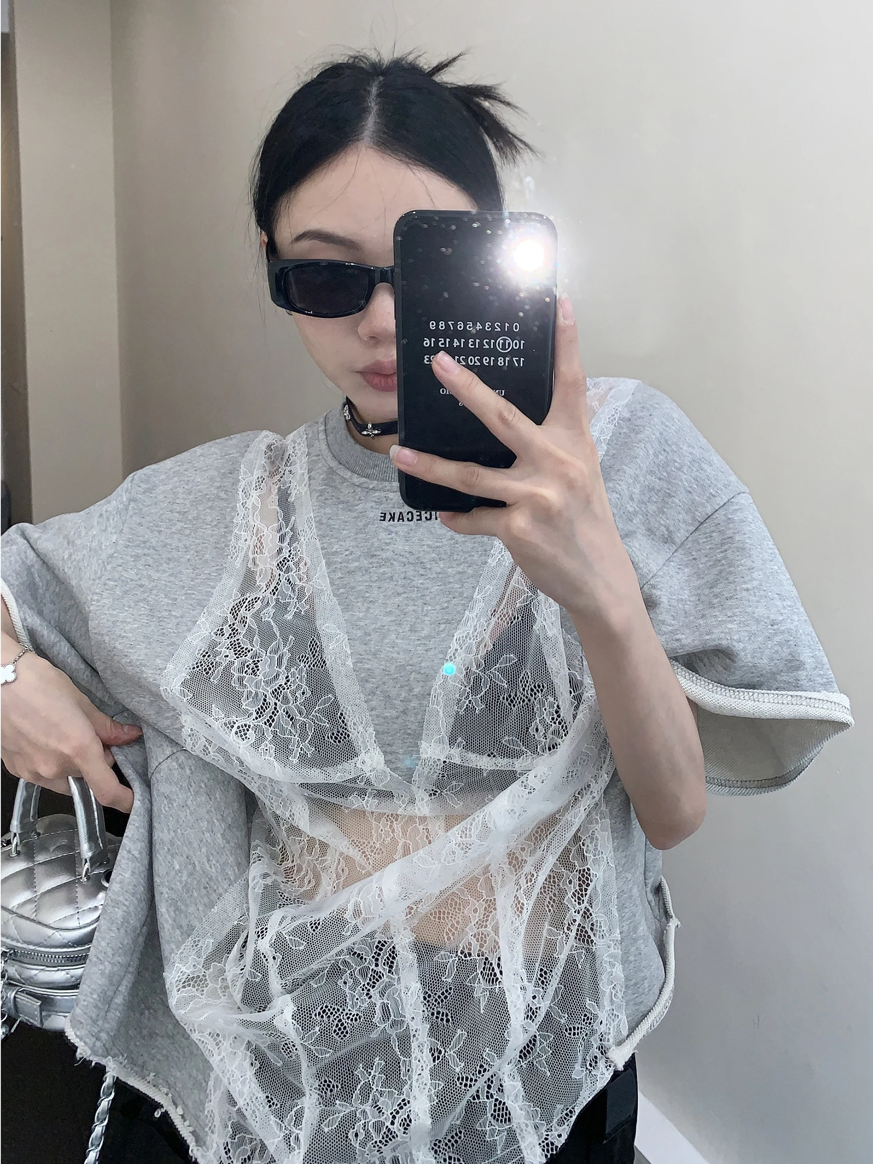 

Oversize American Sle T-irt Women's Loose ort Sve Me Hollow out Print Casual Faion Summer New Arrival