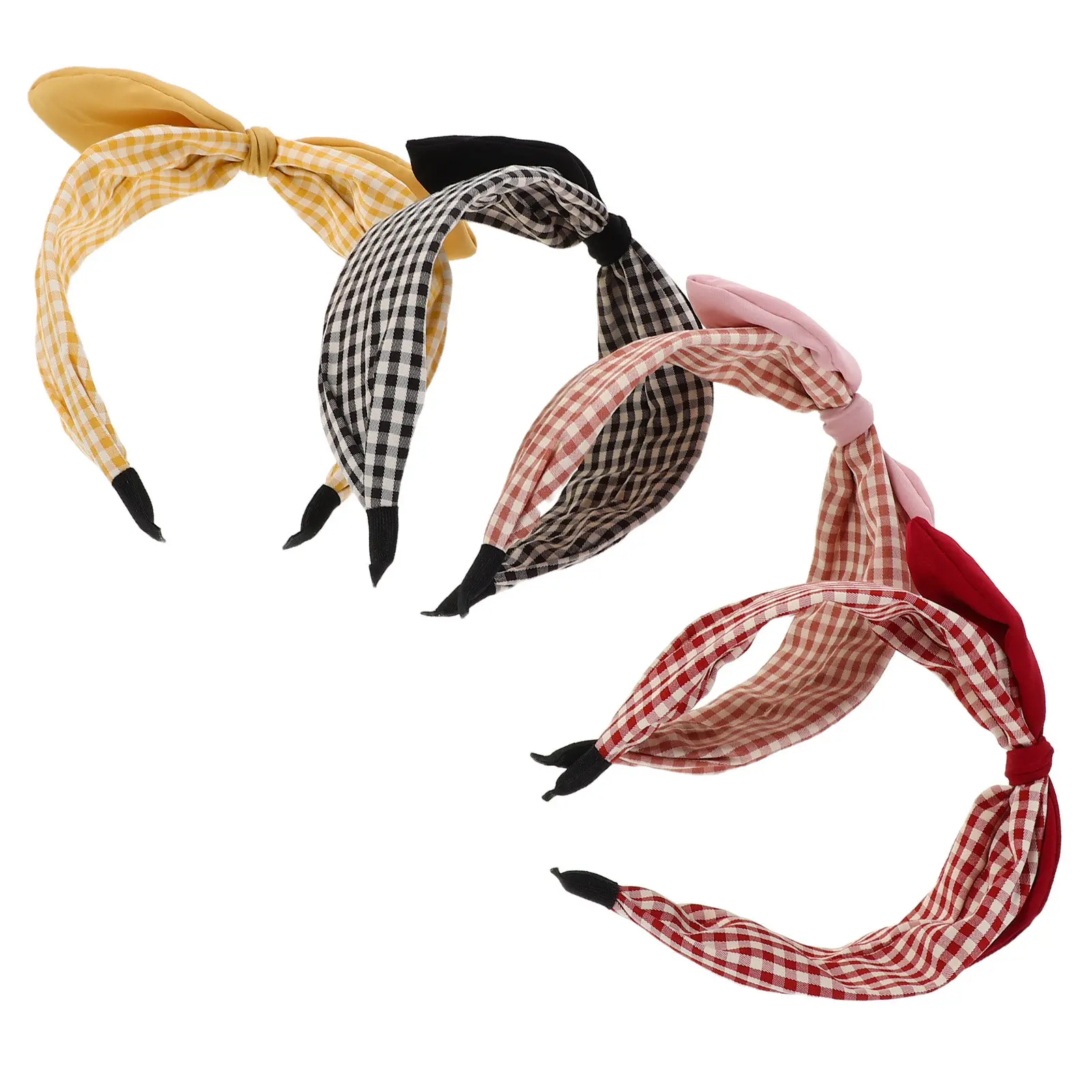 4Pcs Wide Headbands for Women Girls Bow Tie Plaid Design Comfortable Elegant Fashion Hairbands Boho Decorative Headwear Use