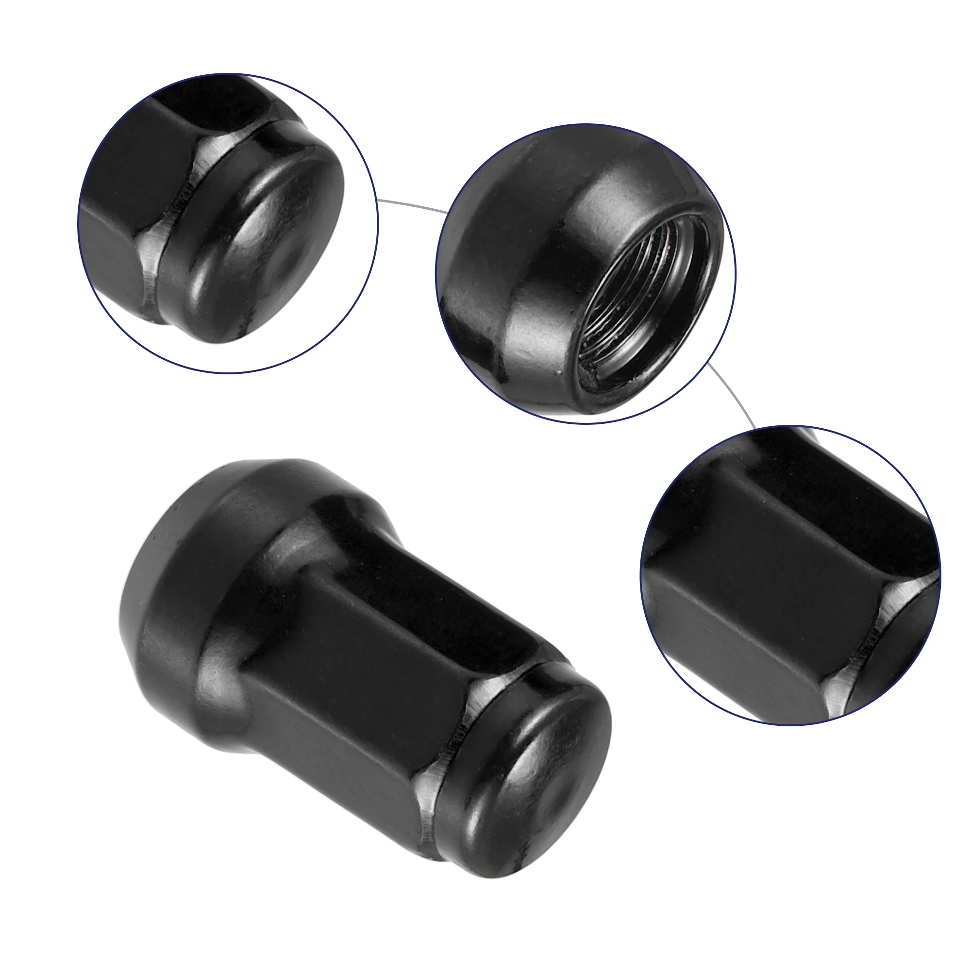 UXCELL Wheel Lug Nut Cone Seat 32mm Screw with Socket Key Black 1 Set M12x1.25 Heptagon Lugnuts