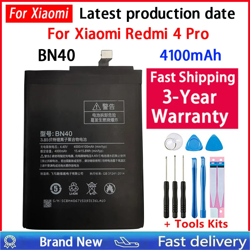 NEW 4100mAh Battery BN40 For Xiaomi Redmi 4 Pro Prime 3G RAM 32G ROM Phone Replacement Batteries