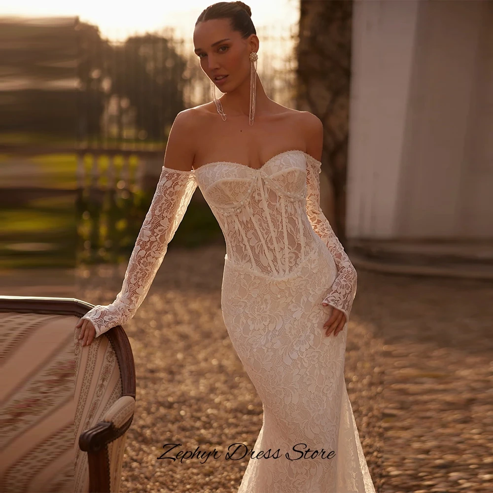 Delicate Lace Boat Neck Wedding Dress Elegant Mermaid Appliques Bridal Gown Customized High Quality Tulle Beading Robe de mariée image 4