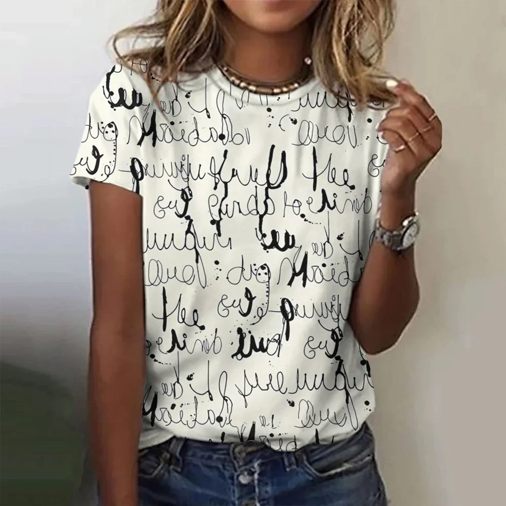 

Summer Retro Letter 3D Print T-Shirts Women's Short Sleeve Casual O-Neck T Shirt Y2k Tops Harajuku Street Tees Female Clothing