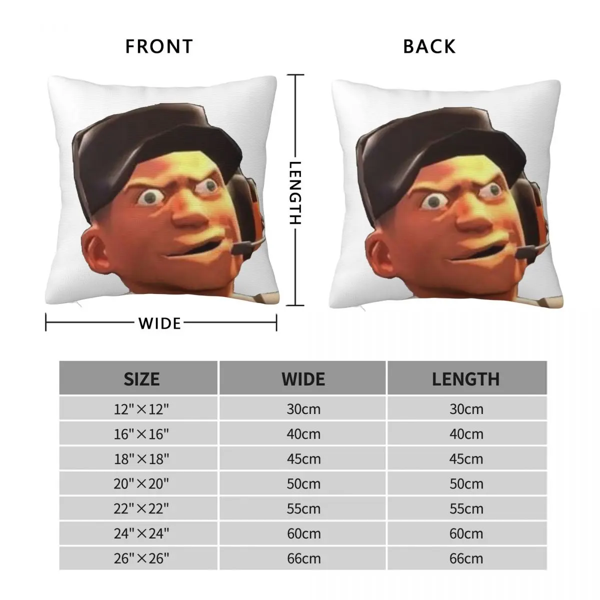 Team Fortress 2 TF2 Scout Gmod Face Funny Meme Square Pillowcase Pillow Cover Cushion Zip Comfort Throw Pillow for Home Bedroom