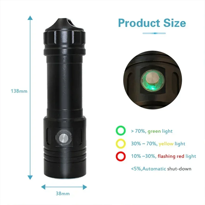 IPX8 Waterproof Diving Flashlight 8000LM 4Modes Professional Underwater 200M Scuba Diving Torch Dive Light Using 26650 battery