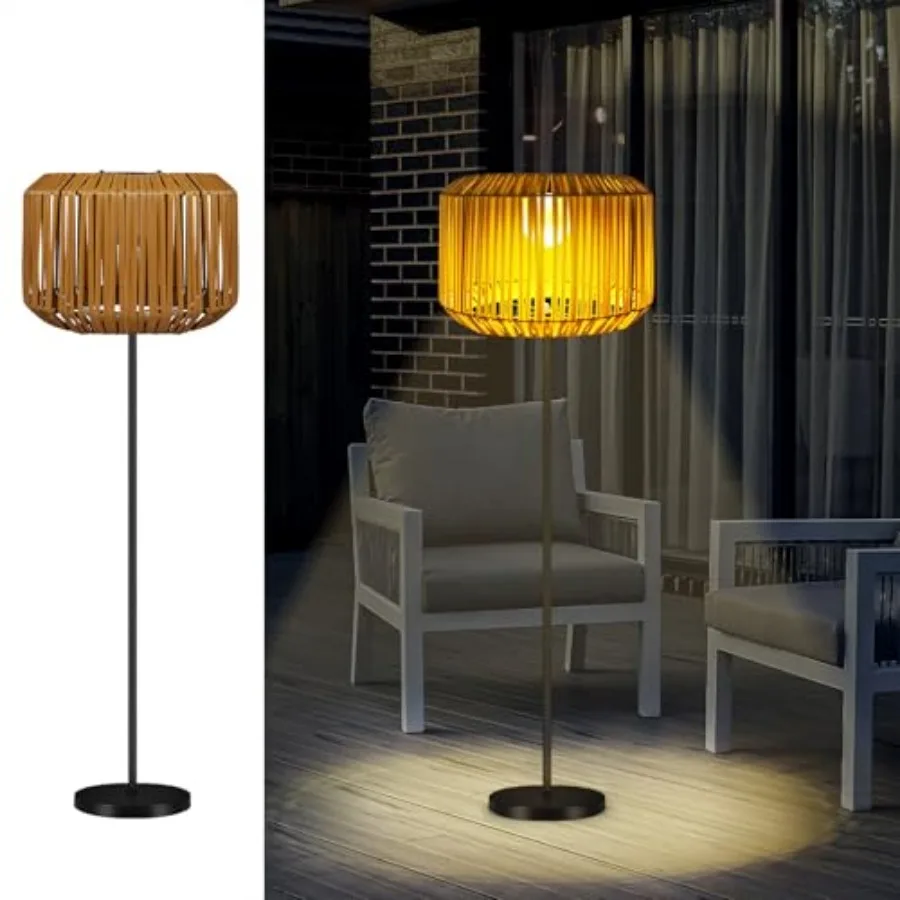 Outdoor Solar Floor Lamp Bamboo Cordless Floor Lamp Solar Floor Lamp Outdoor Waterproof for Patio and Porch Decors for Yard Bal