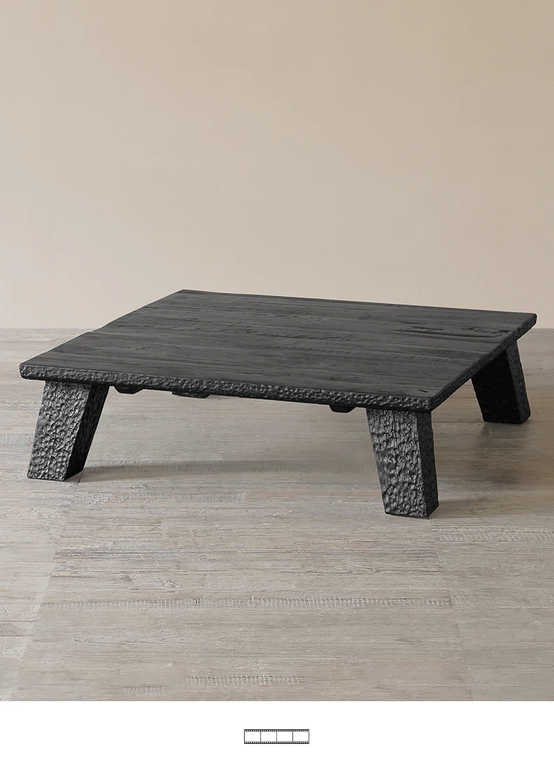 black solid wood relief square coffee table, antique replica retro coffee table