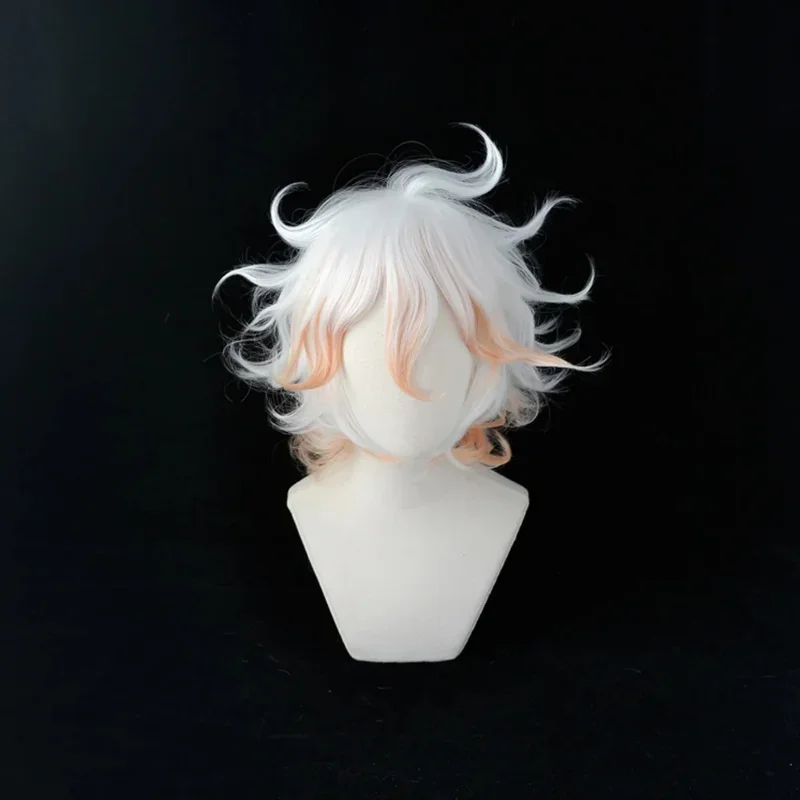 A Anime Danganronpa Nagito Komaeda Cosplay Wig Short Gradient White Pink Curly Heat Resistant Synthetic Hair Role Play Wig Wig C