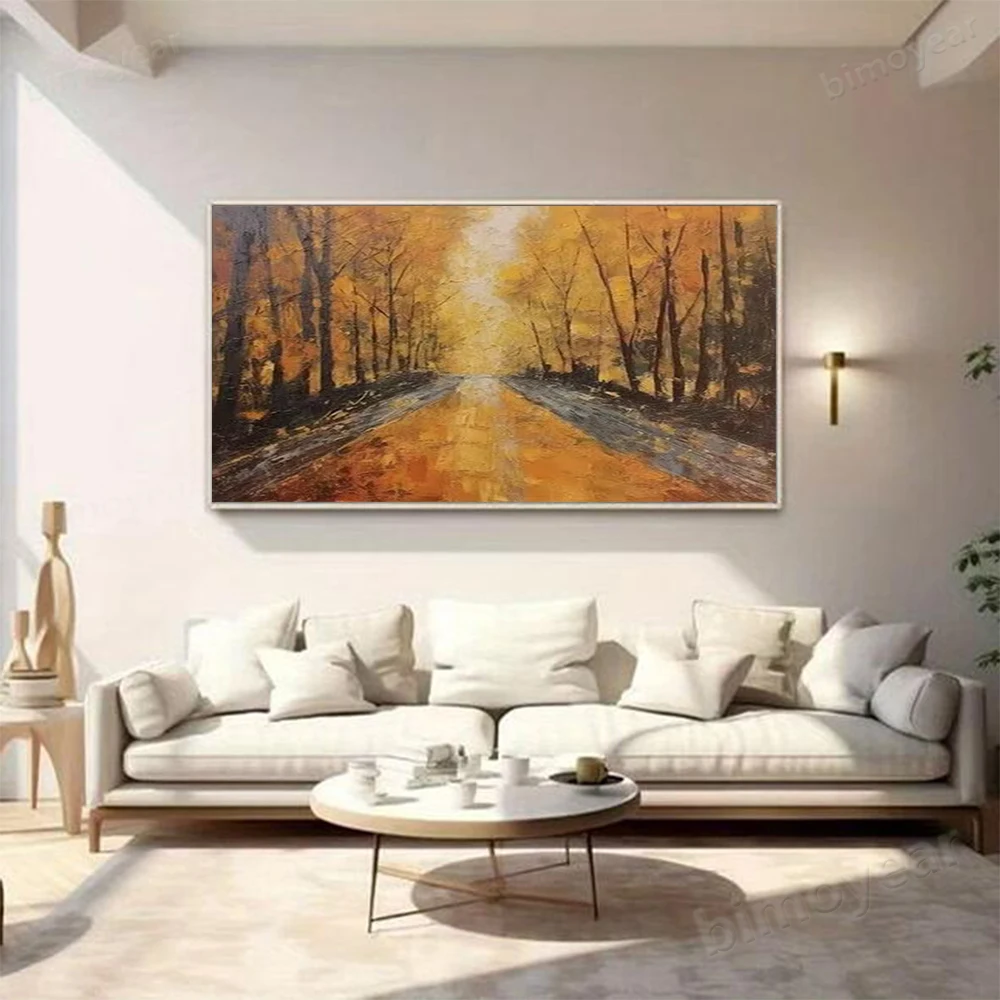 100% رسمت باليد مجردة النفط اللوحة الرجعية جدار صورة فنية على قماش البني الغابات جدارية لغرفة المعيشة ديكور المنزل الطلاء