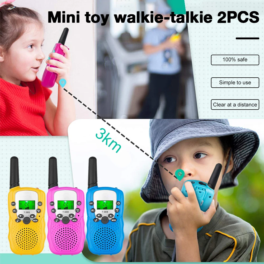 2Pcs Kids Walkie Talkies 0.5W Child Two Way Electronic Radio Voice Interphone Outdoor LCD Display Toys Christmas Gifts