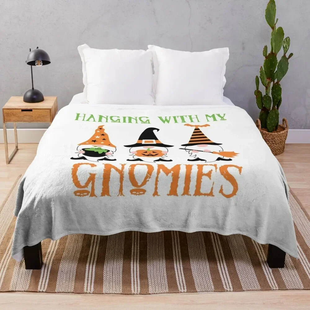 

Hanging With My Gnome - Funny Pumpkin Halloween Gift Throw Blanket anime Hairys Blankets