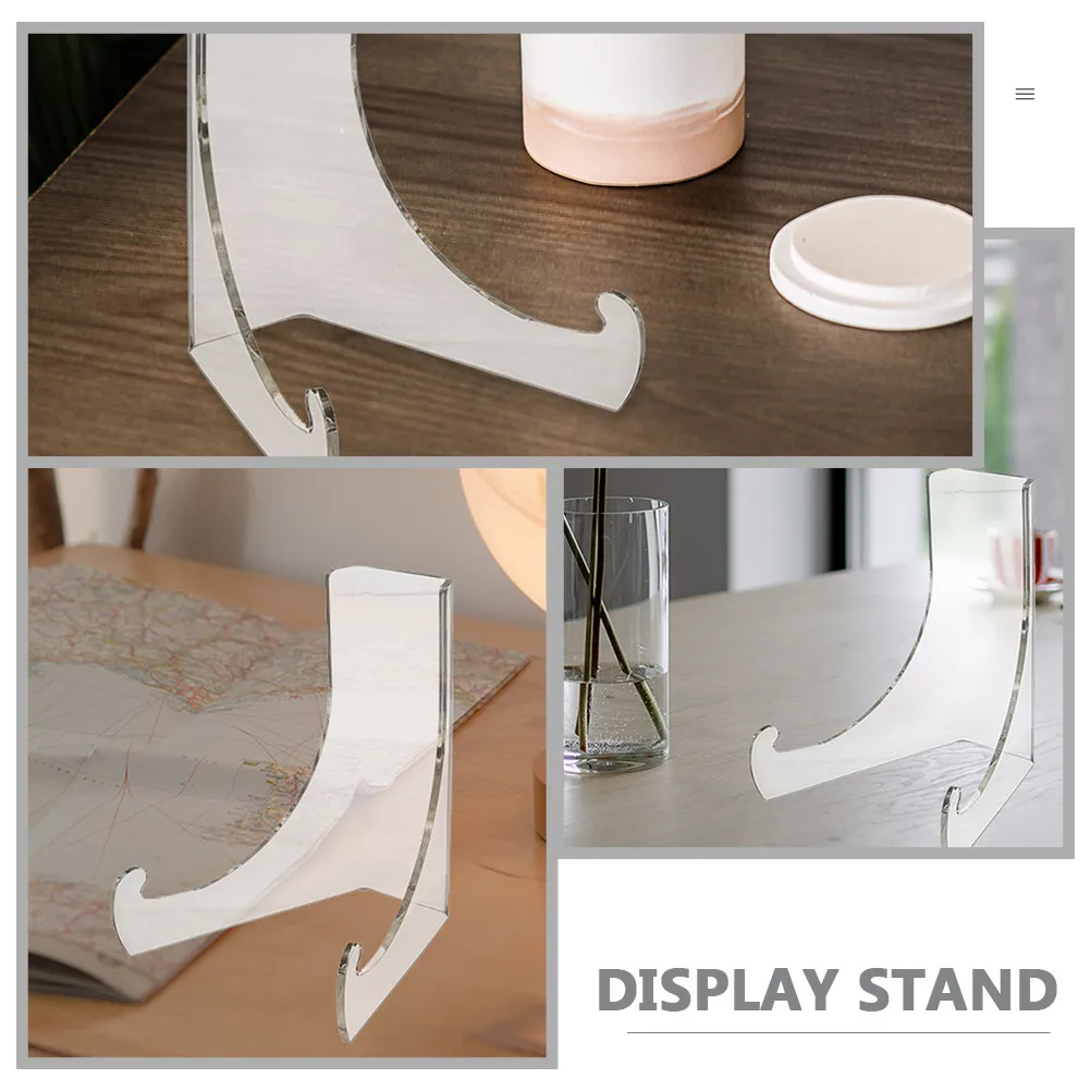 2Pcs Acrylic Display Stand Heavy Base Stable Clear Easel for Plates Photos Postcards Artwork Cards Phone Desktop Office Party