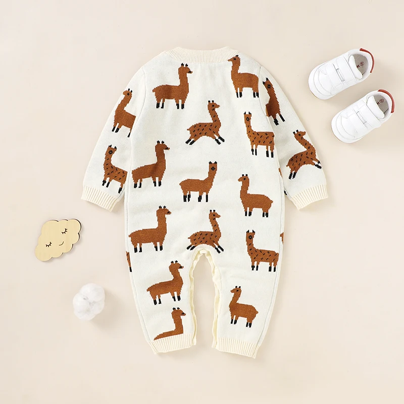 

Baby Romper Cotton Knit Newborn Girl Jumpsuit Outfit Long Sleeve Autumn Toddler Infant Boy Playsuit Cute Cartoon Alpaca Clothing