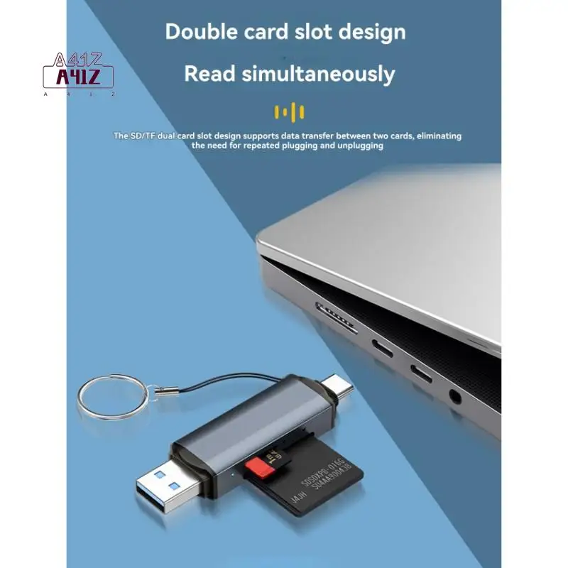 A41Z-Dual Interface USB 3.1 & Type C SD/TF Card Reader - Aluminum Alloy, Multi-Device Compatibility