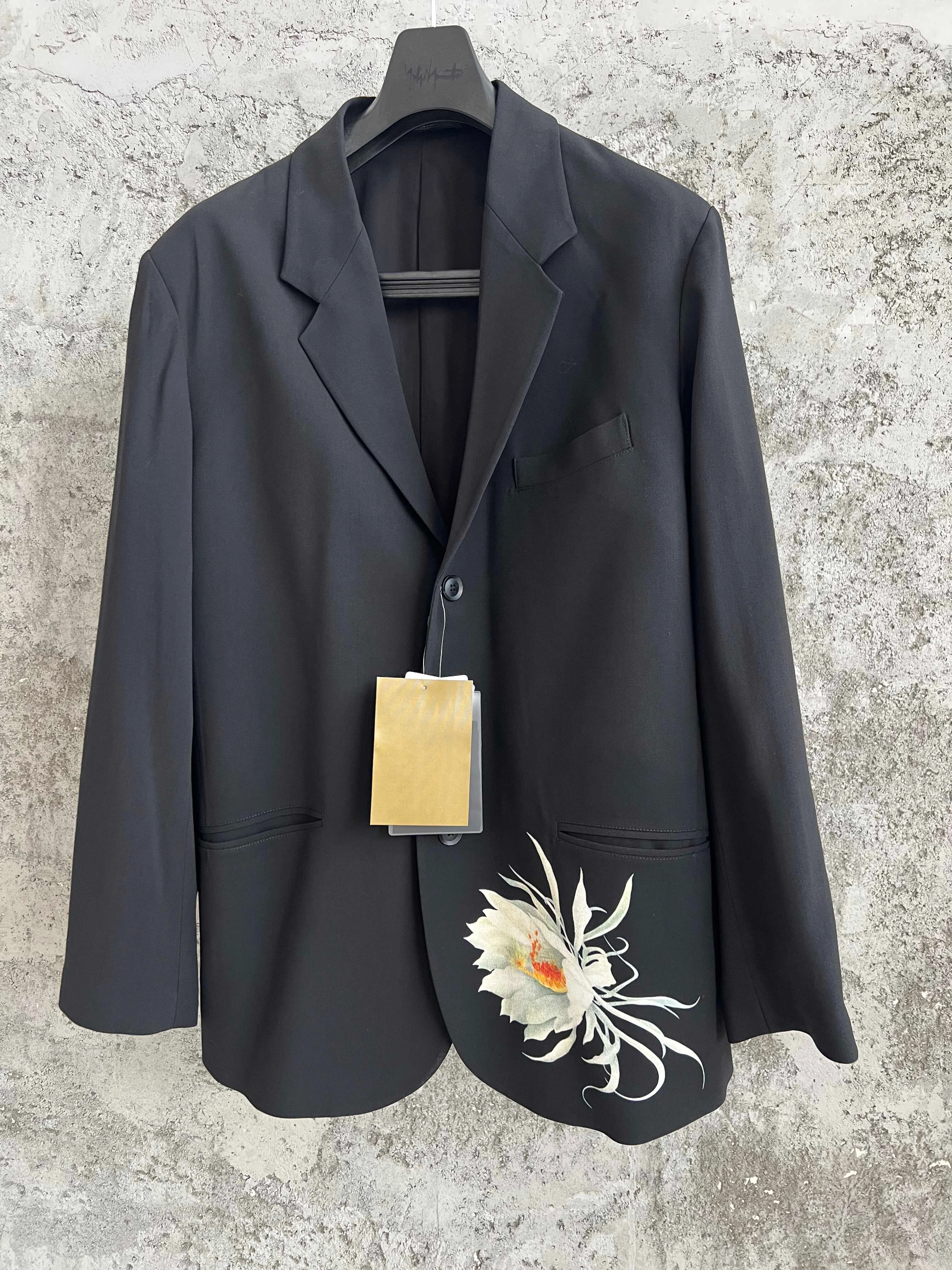 

TOP-YAMAMOTO Night-blooming flower suit print Casual pure wool black jacket