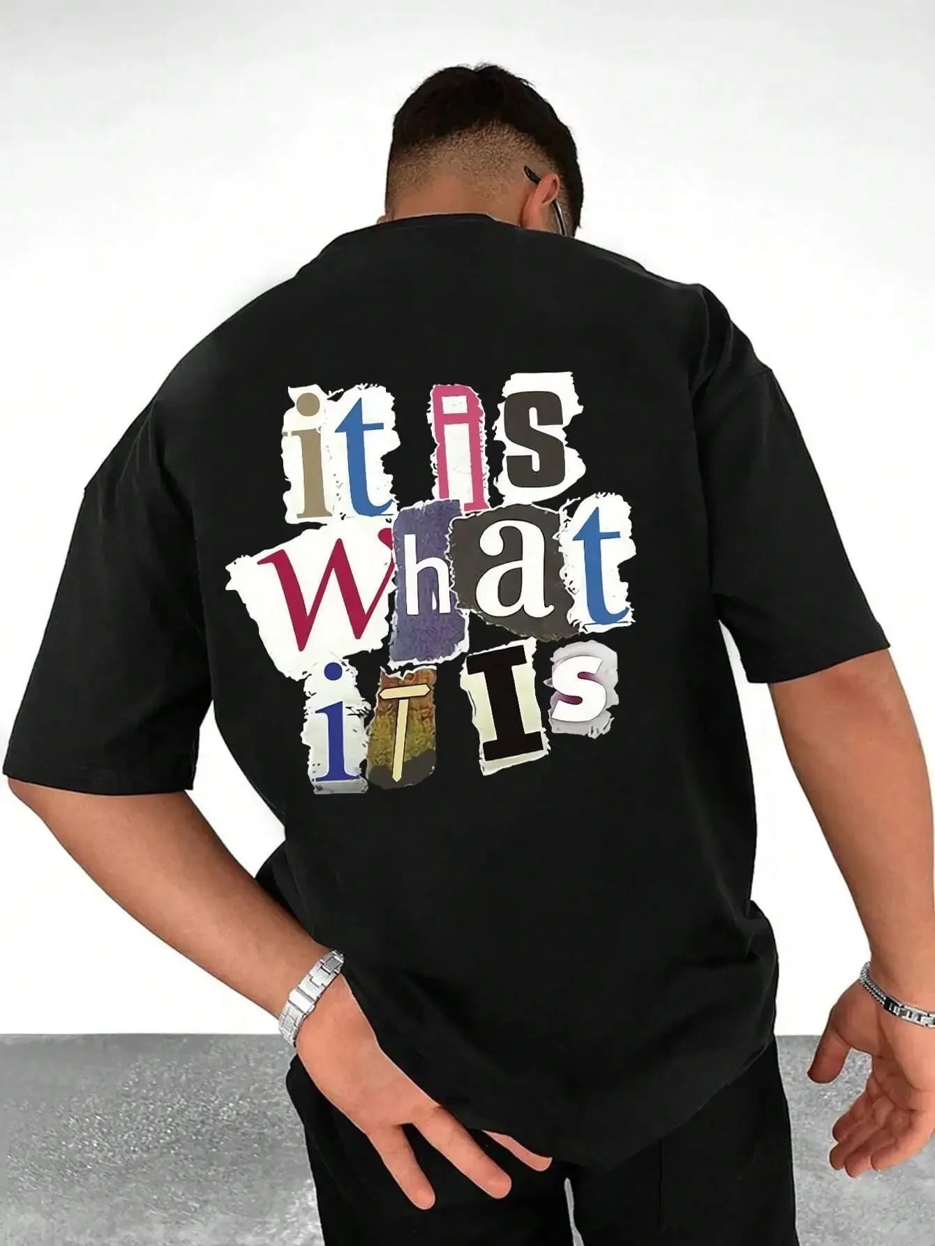 

35/5000 Men's summer fun letter print T-shirt 100% cotton fashion casual hip hop top Loose crew neck short sleeve top