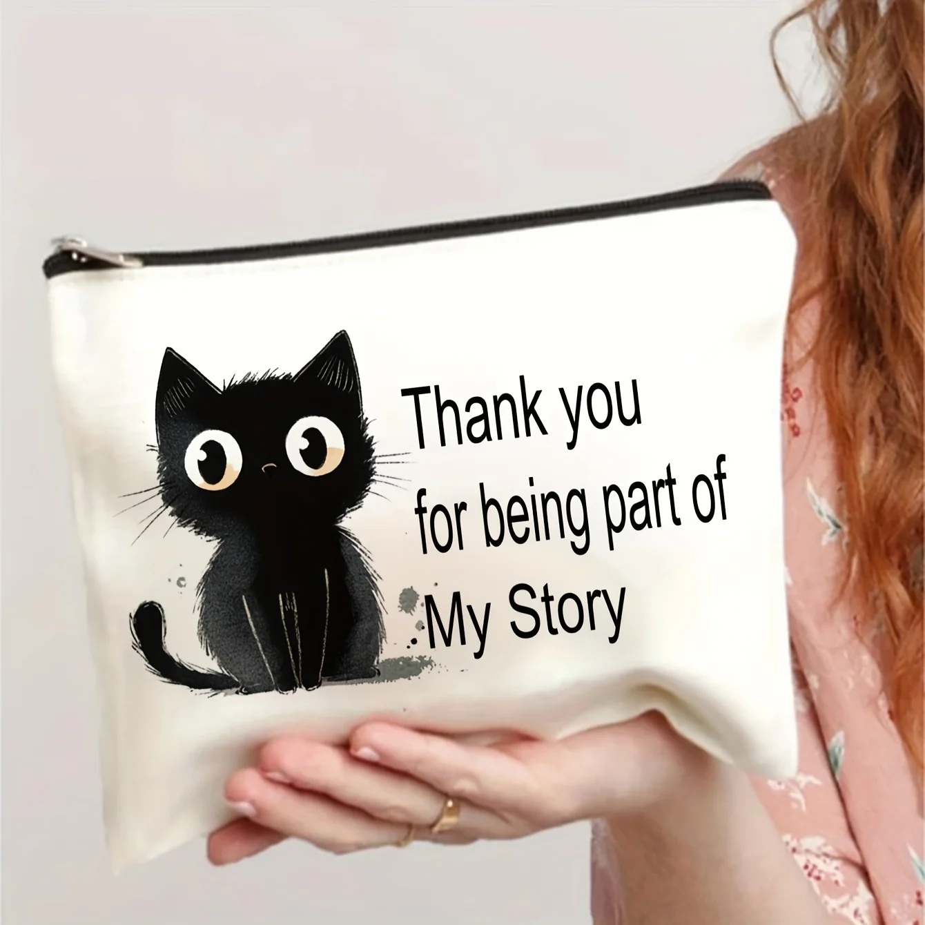 내 이야기에 참여해주셔서 감사합니다 '고양이 디자인 화장품 가방'.- 다기능 지퍼 파우치, 보석 보관 가방