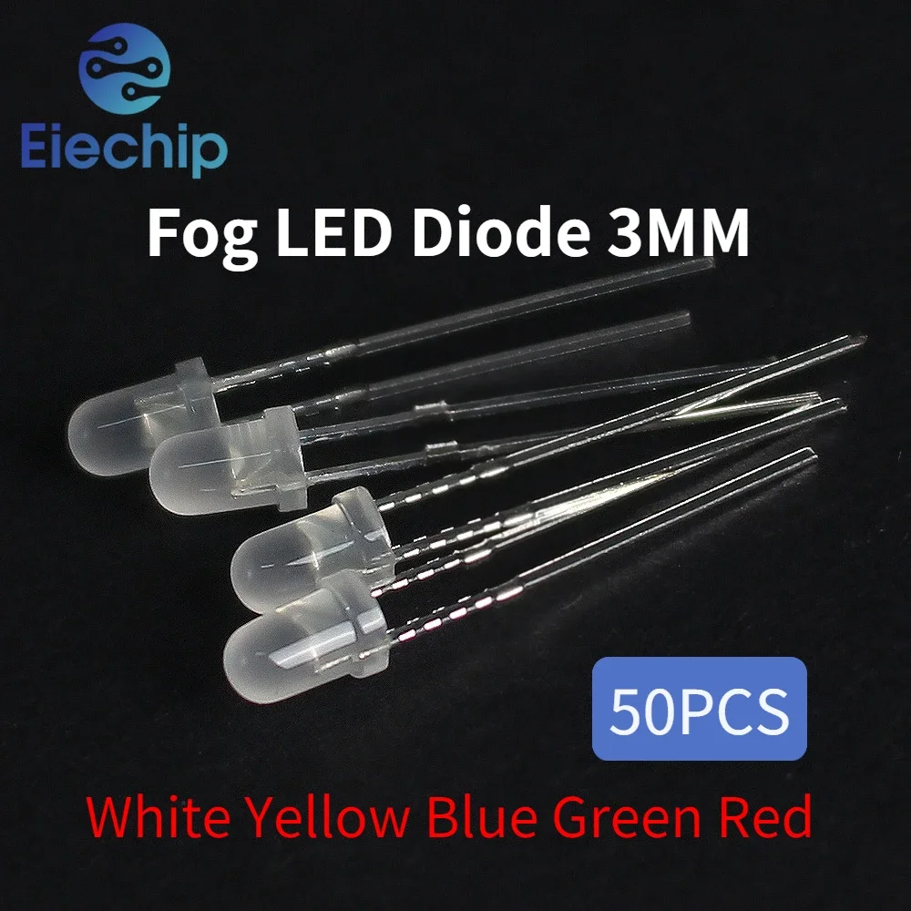 50PCS Fog LED Diode 3MM White Yellow Blue Green Red Led Lights Diodes Kit  Led 3mm Electronic Components