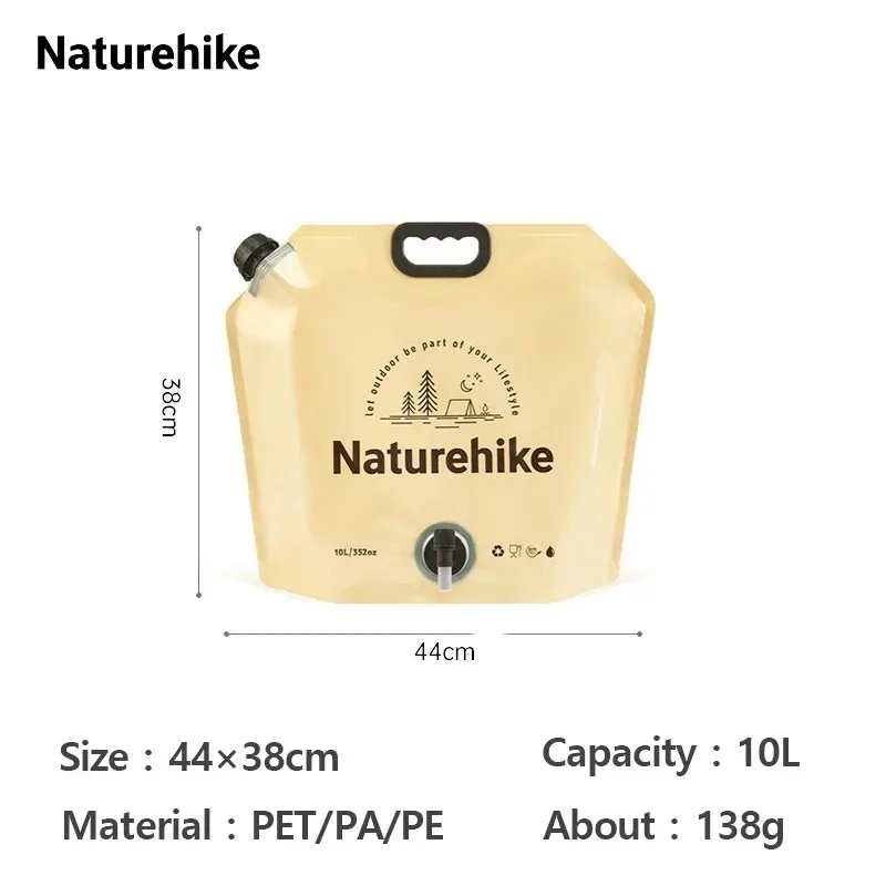 Naturehike 10L opvouwbare waterzak met kraan Opvouwbare veiligheidsafdichting Drinkwatercontainerzak Draagbare waterzak voor buiten