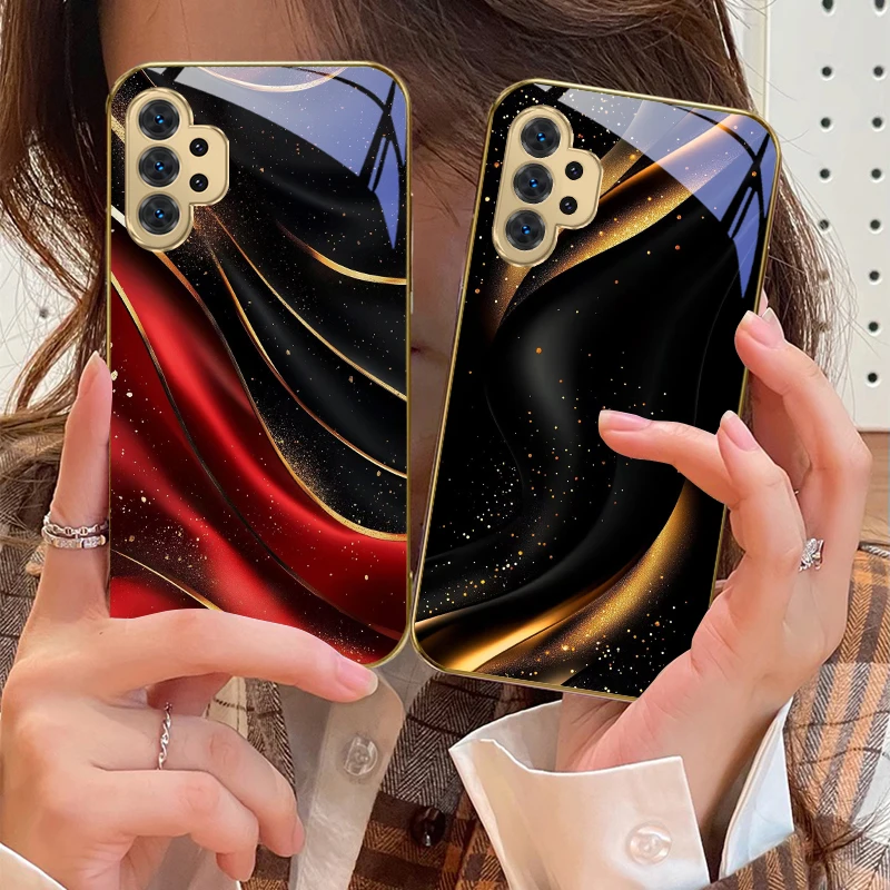 خطوط هندسية عالية الجودة لهاتف سامسونج A 31 32 33 34 35 14 15 13 16 25 26 50 51 52 53 54 55 56 70 71 72 73 حافظة هاتف زجاجية ذهبية