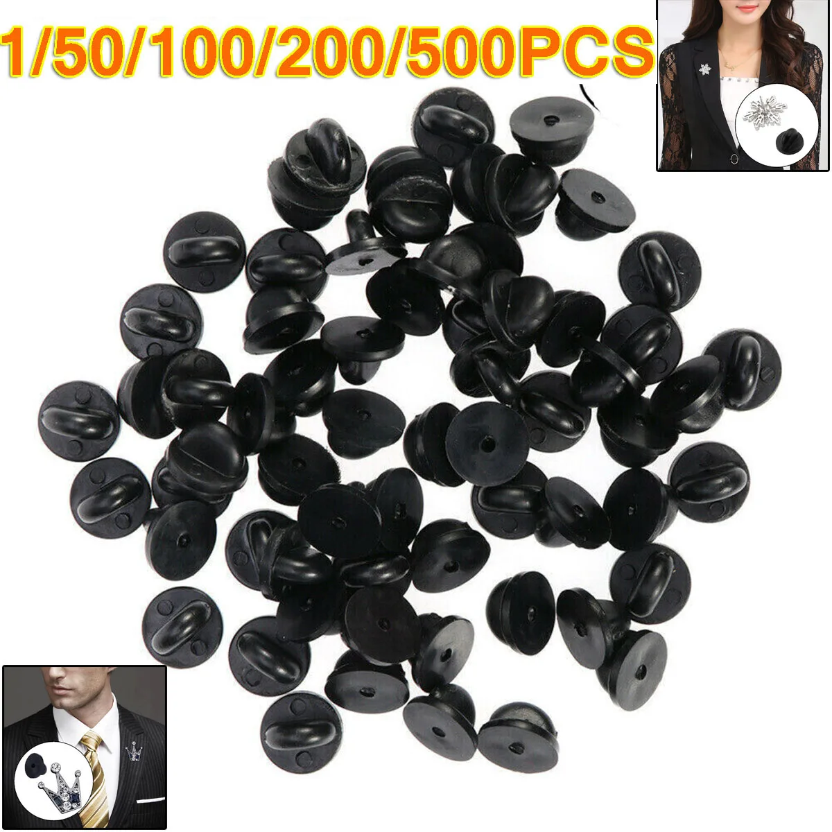 10//50/100/500Pc Black PVC Rubber Pin Backs Butterfly Clutch Pin Backs Keeper Replace Uniform Badge DIY Clothing Accessory Tie
