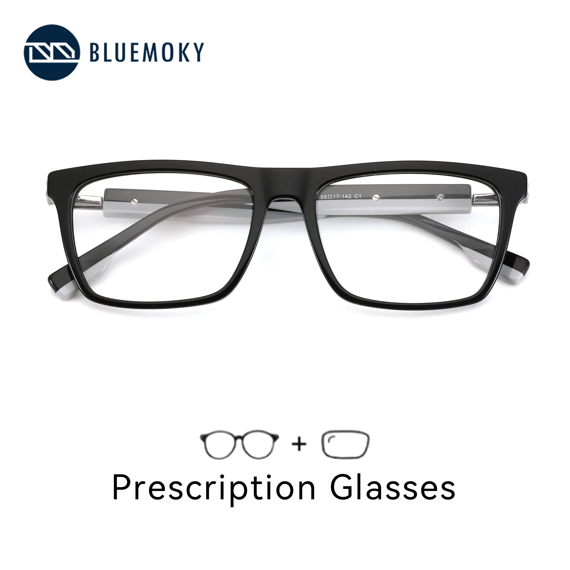 BLUEMOKY L Size Fashion Acetate Rectangle Glasses For Men Prescription Myopia Lenses Progressive Multifocal