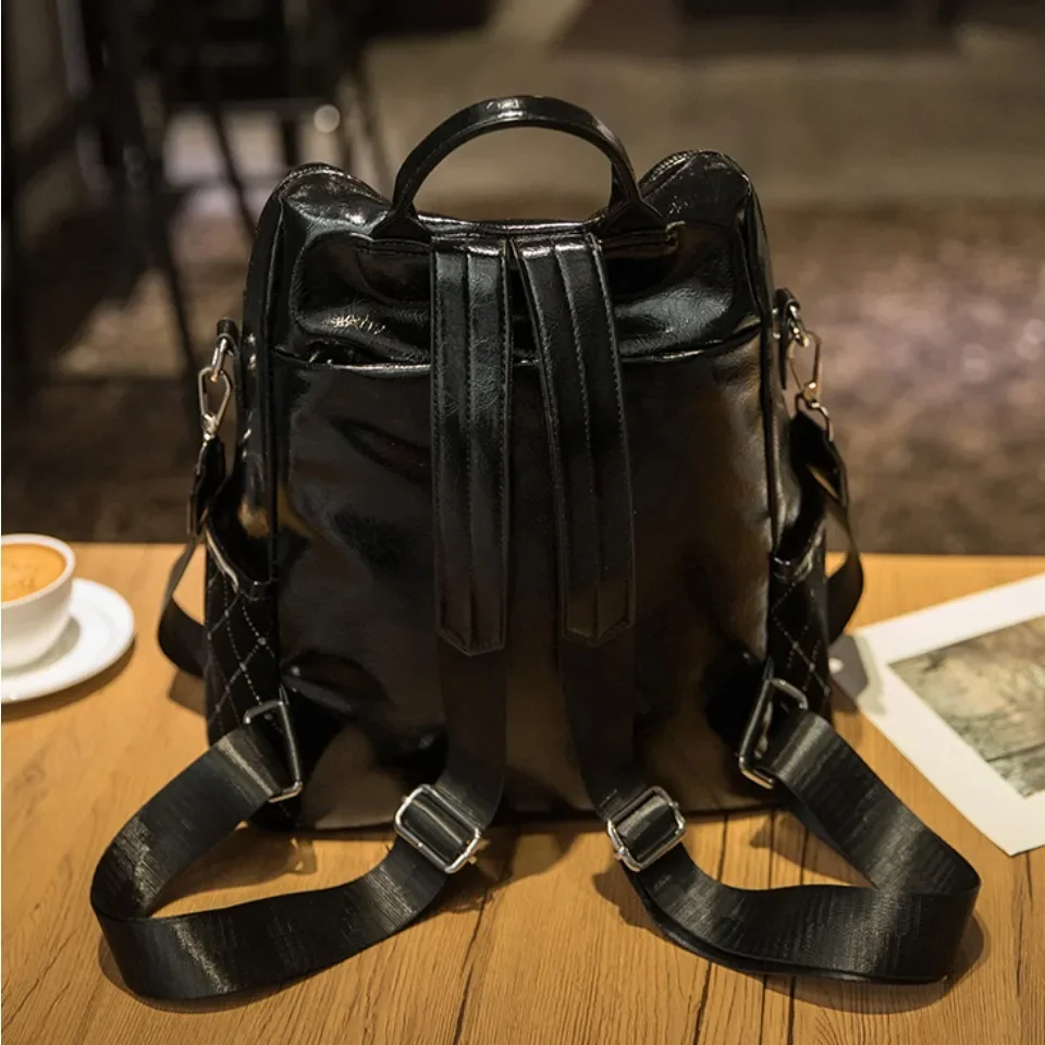 Mochila negra a la moda para mujer, Mochila de cuero PU suave de lujo, diseño de cristal, bolso de viaje para ir al trabajo, bolso de estudiante, Sac A Dos