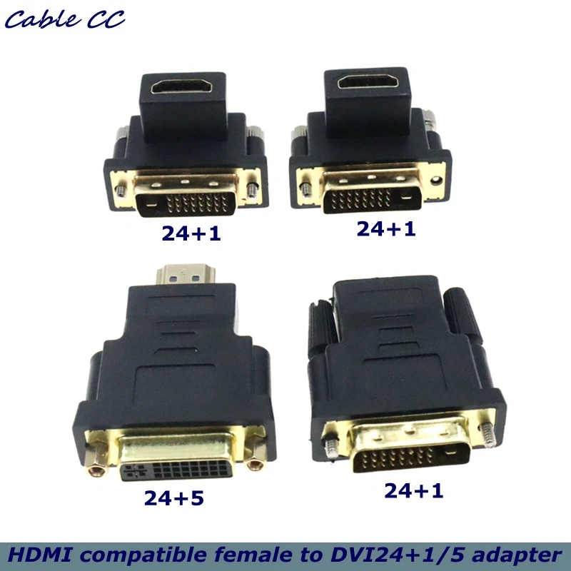 HDMI-compatible female to Bidirectional DVI D 24+5/24+1 male UP Down elbow Cable Connector Converter for Projector HDMI to DVI