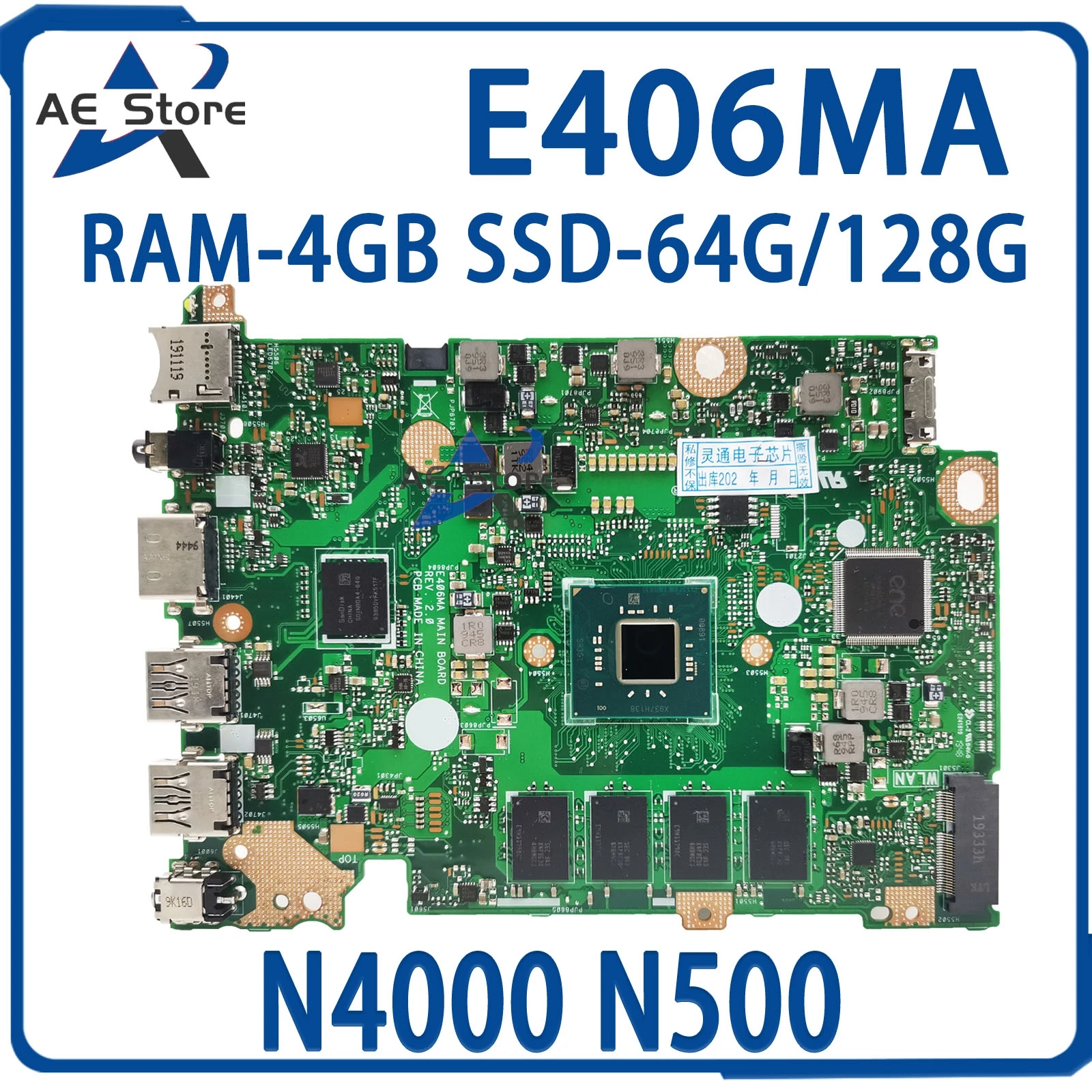 E406MA  Mainboard E406 E406M L406MA E406MAS Laptop Motherboard N4000 N5000 4GB-RAM SSD-64G/128G MAIN BOARD