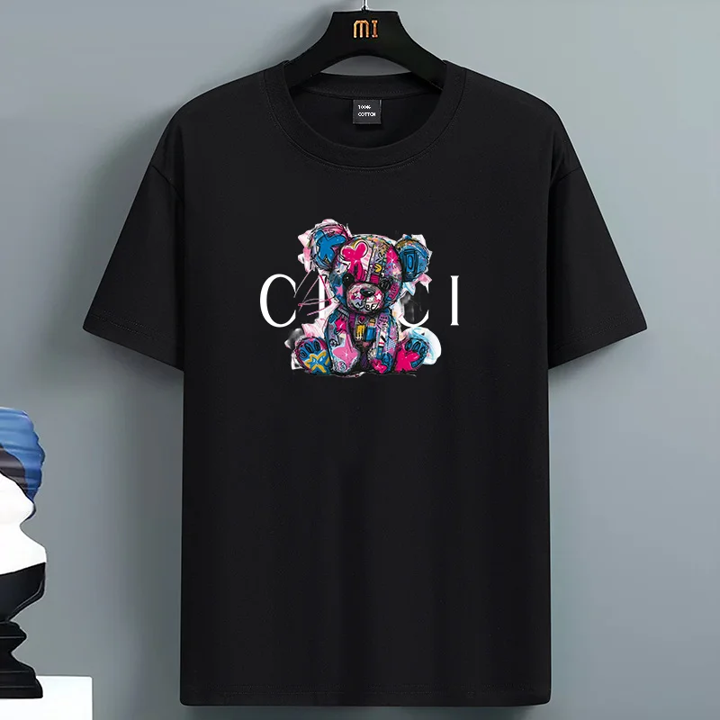 

2025 для мужчин, футболка с принтом медведя в стиле граффити, 100% хлопок, с круглым вырезом и коротким рукавом, летний повседневный спортивный топ City Vibe, высокое качество