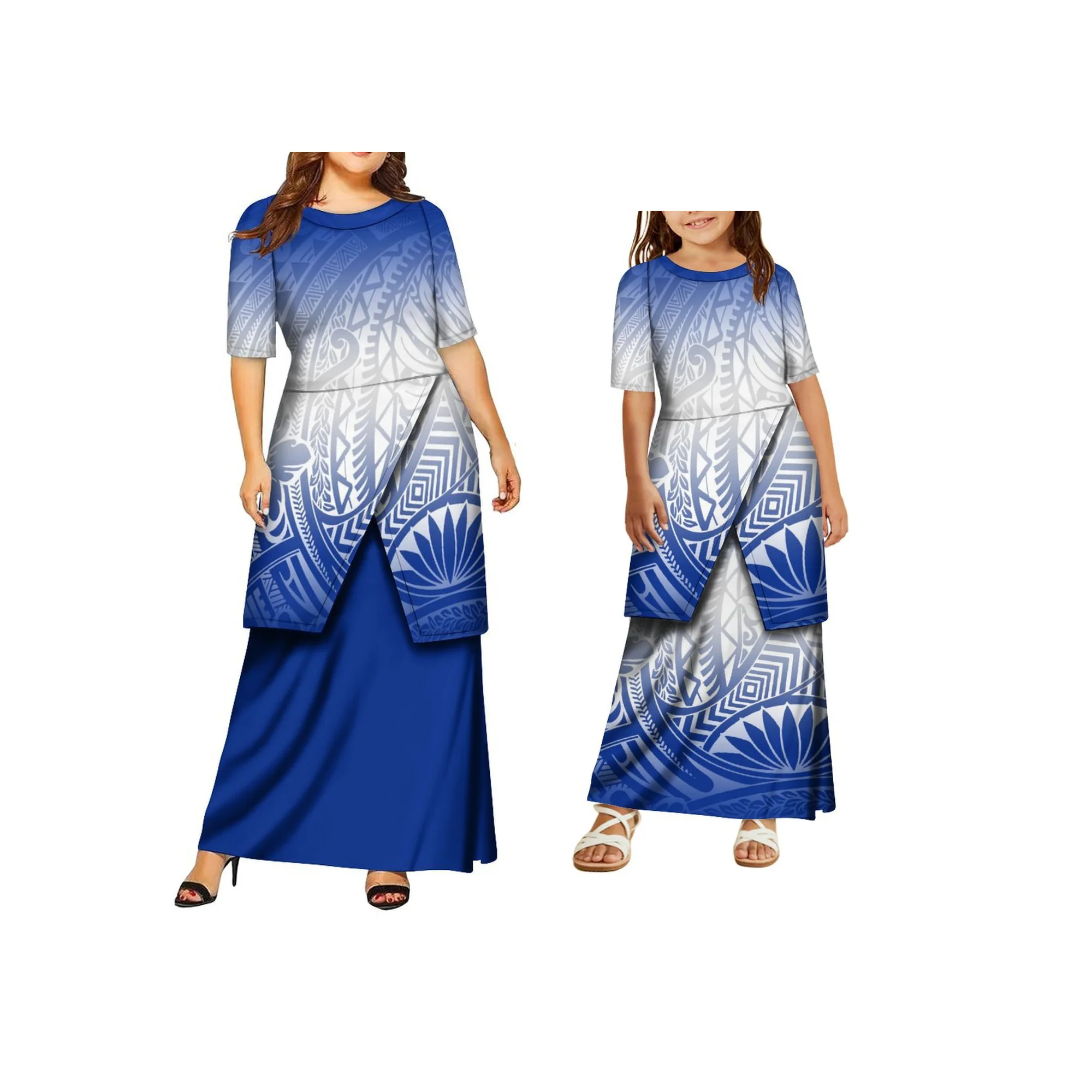 2025 حار بيع بولينيزيا القبلية Puletasi ساموا مجموعة فستان مخصص قطعتين مجموعات الأم وابنتها فستان كاجوال