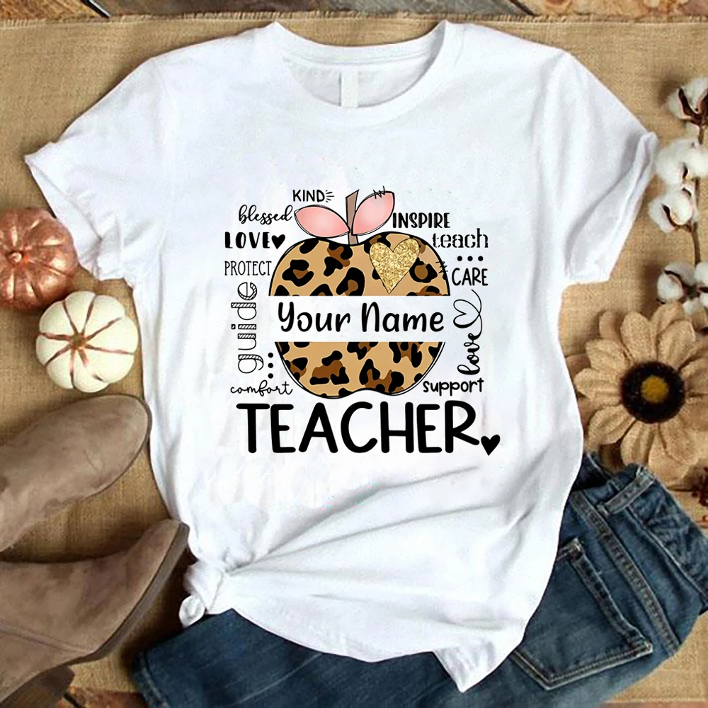 Personalized Teacher Shirts Teacher Appreciation Leopard Buffalo Plaid Cute Top Tees for Teachers Day Gift