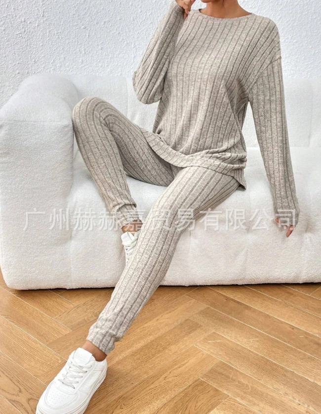 Casual Two Piece Set Women Outfits 2023 Autumn/winter New Fashion Solid Knitted Long Sleeve Sweater & Loose Pants Suit Elegant